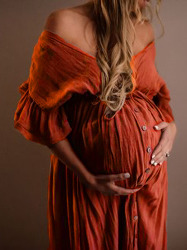 Maternity Chaps for Photoshoots, Baby Shower Dresses With Buttons, Drawstring, Backless