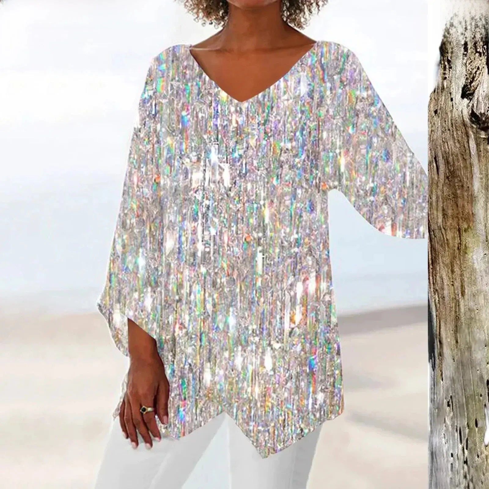 Vintage Top With V-neck and Elegant Fit