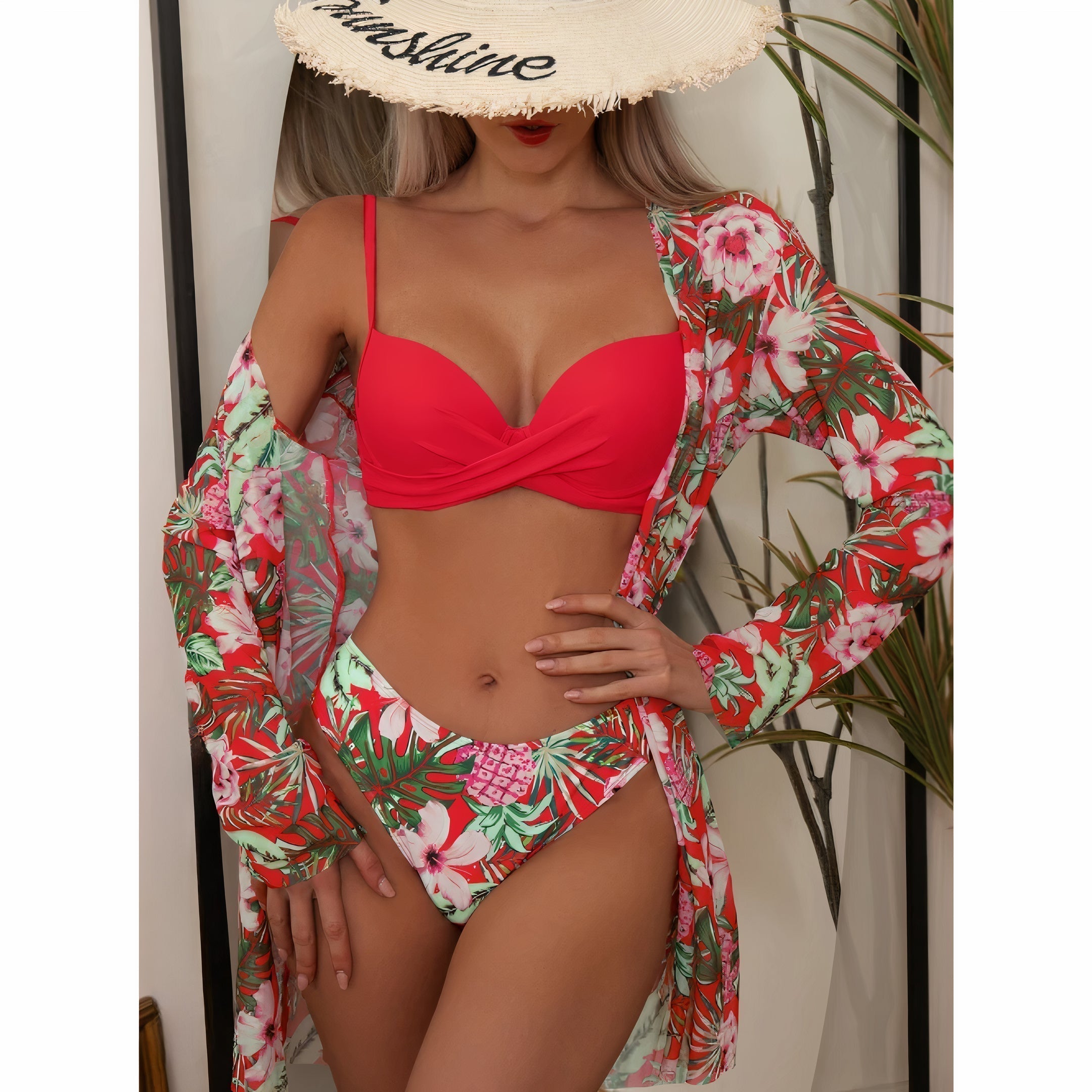 3-In-1-Bikini-Set With Floral Pattern (Bestseller)