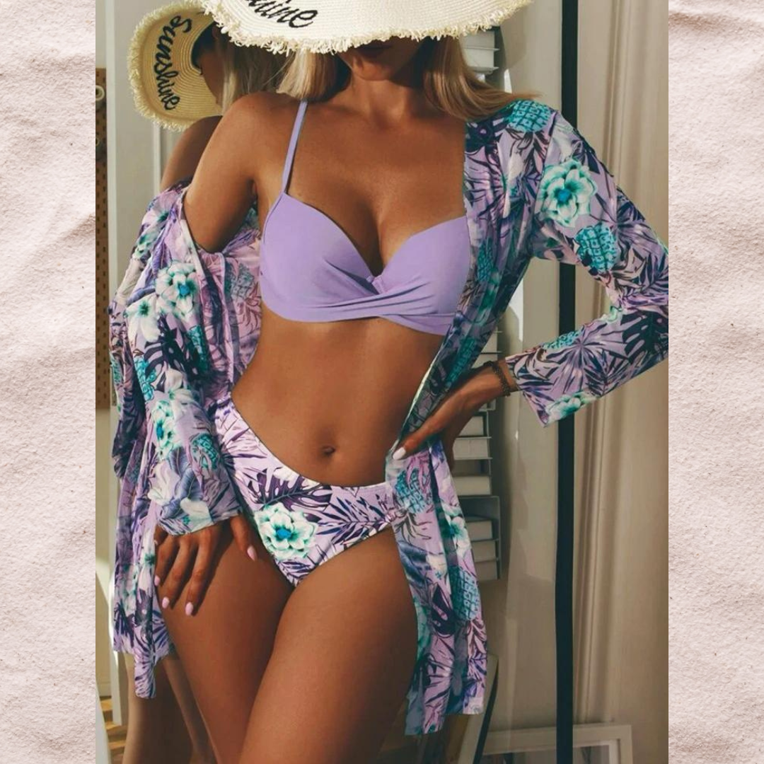 3-In-1-Bikini-Set With Floral Pattern (Bestseller)
