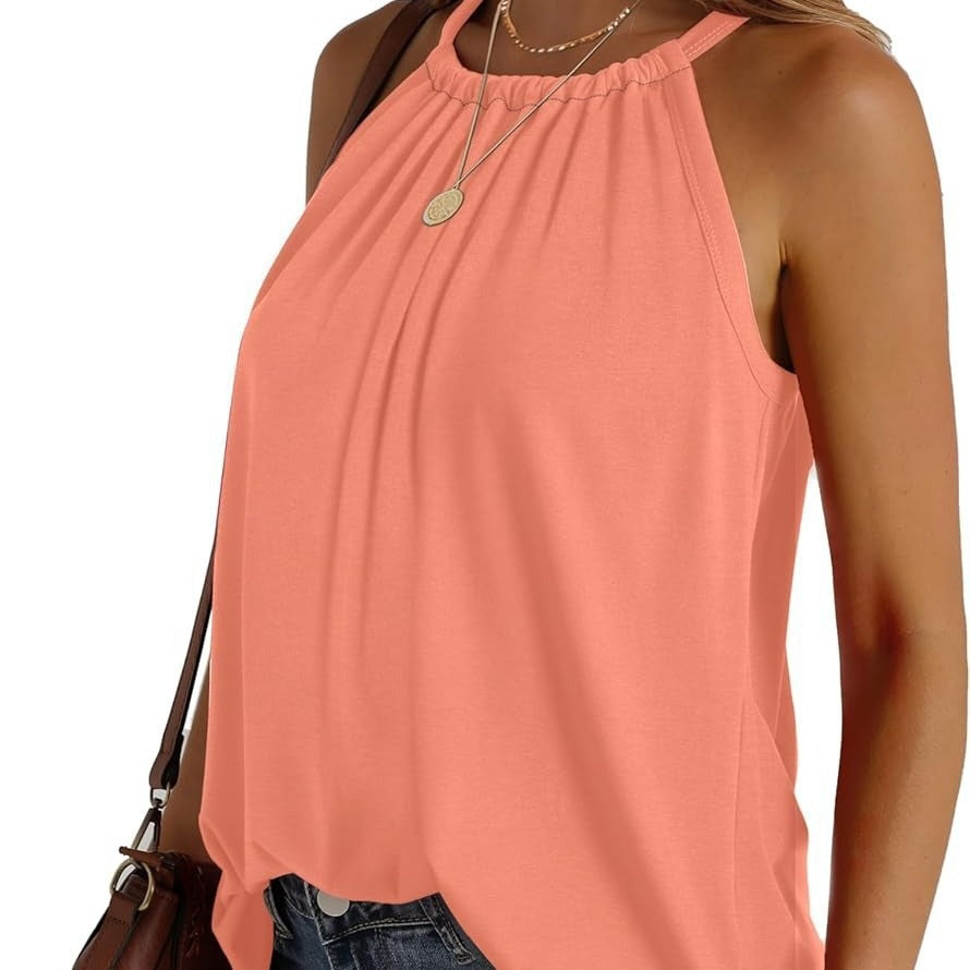 Women's sleeveless blouse shirt with stylish high collar and loose fit