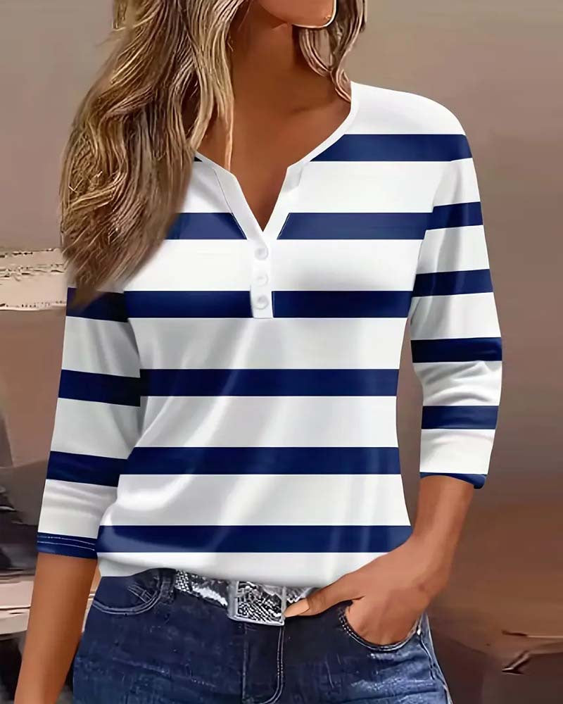 Women's Long Sleeve Shirt with Maritime Stripe Pattern