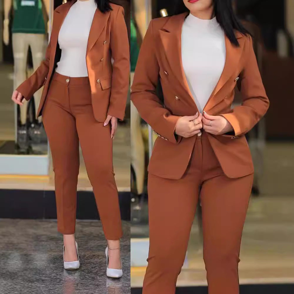Women’s modern blazer trousers suit with exclusive button details