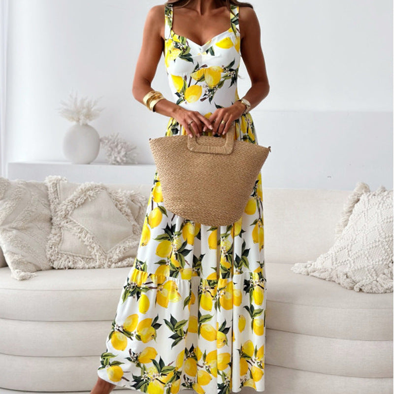 Ladies summer dress with romantic lemon print
