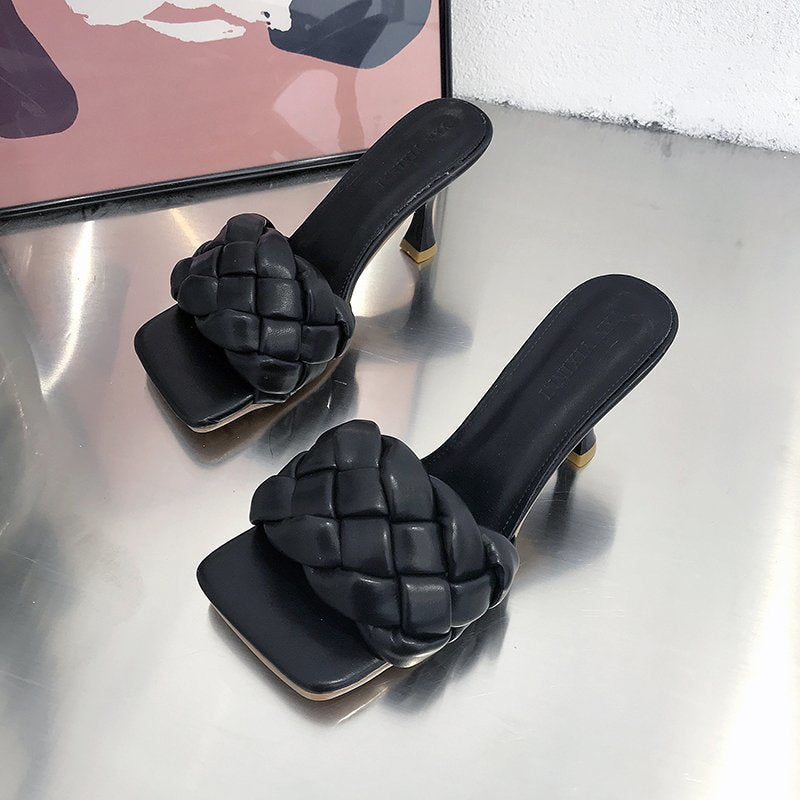 Women High-front Slippers With Braided Upper Material and Elegant Heel W&w