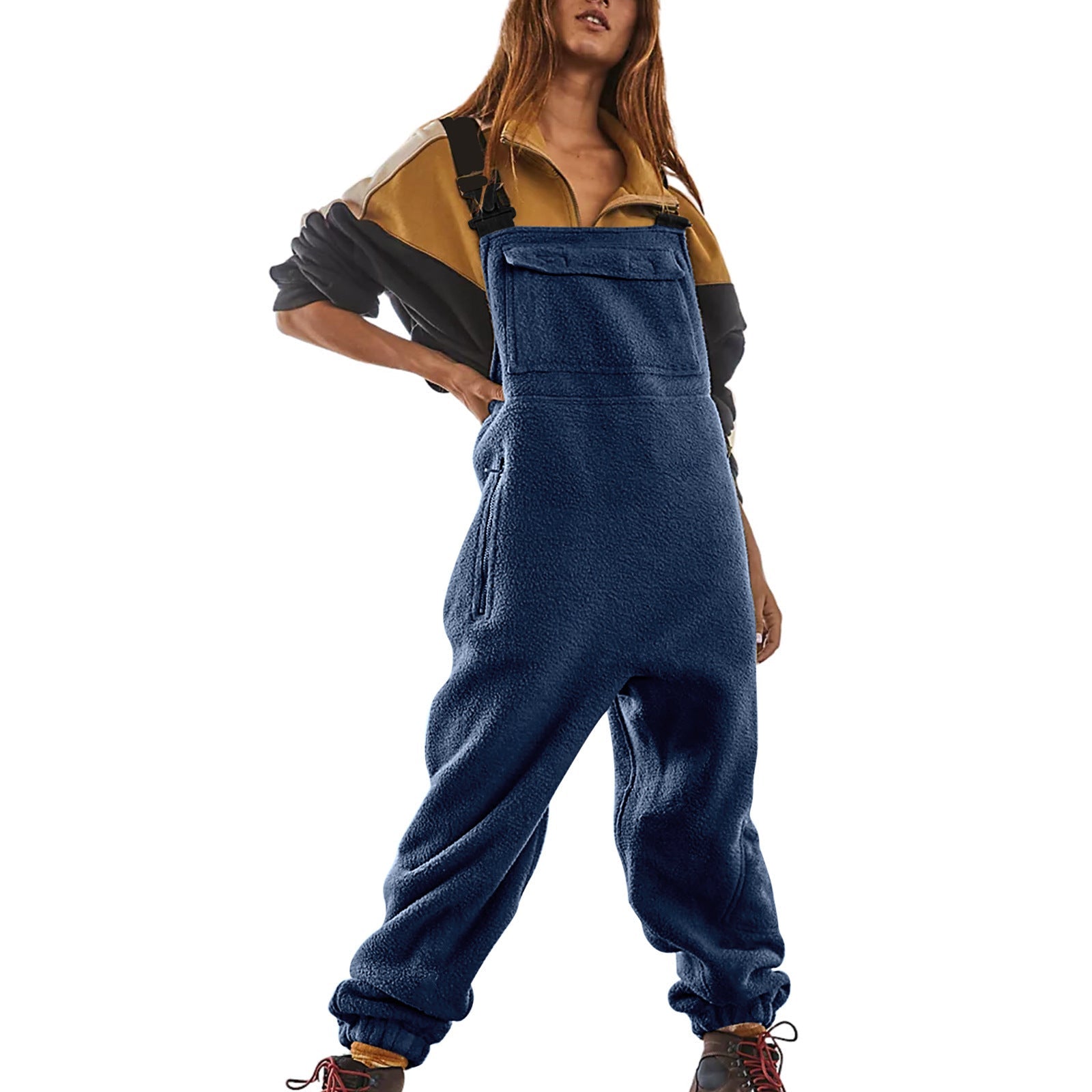 Women's Casual Fleece Overalls with Side Pockets