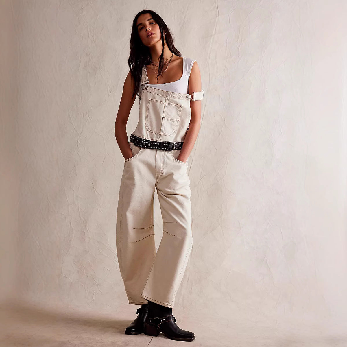 Women's Casual Denim Overalls with Wide Leg Cut