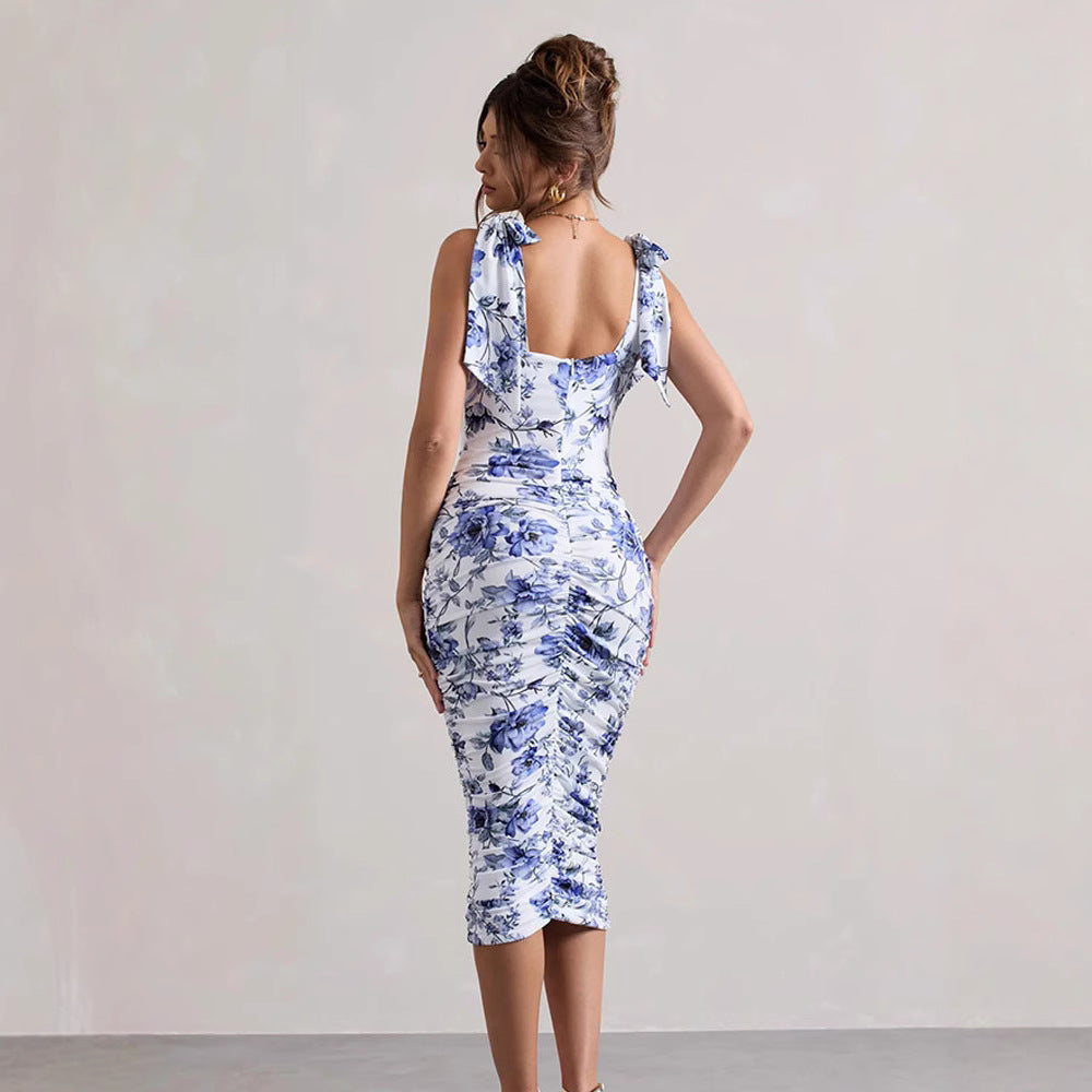 Women's midi dress with decorative floral pattern