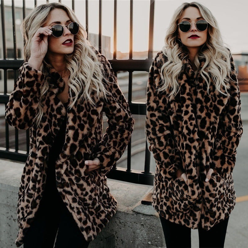 Ladies Cozy Leopard Fur Jacket