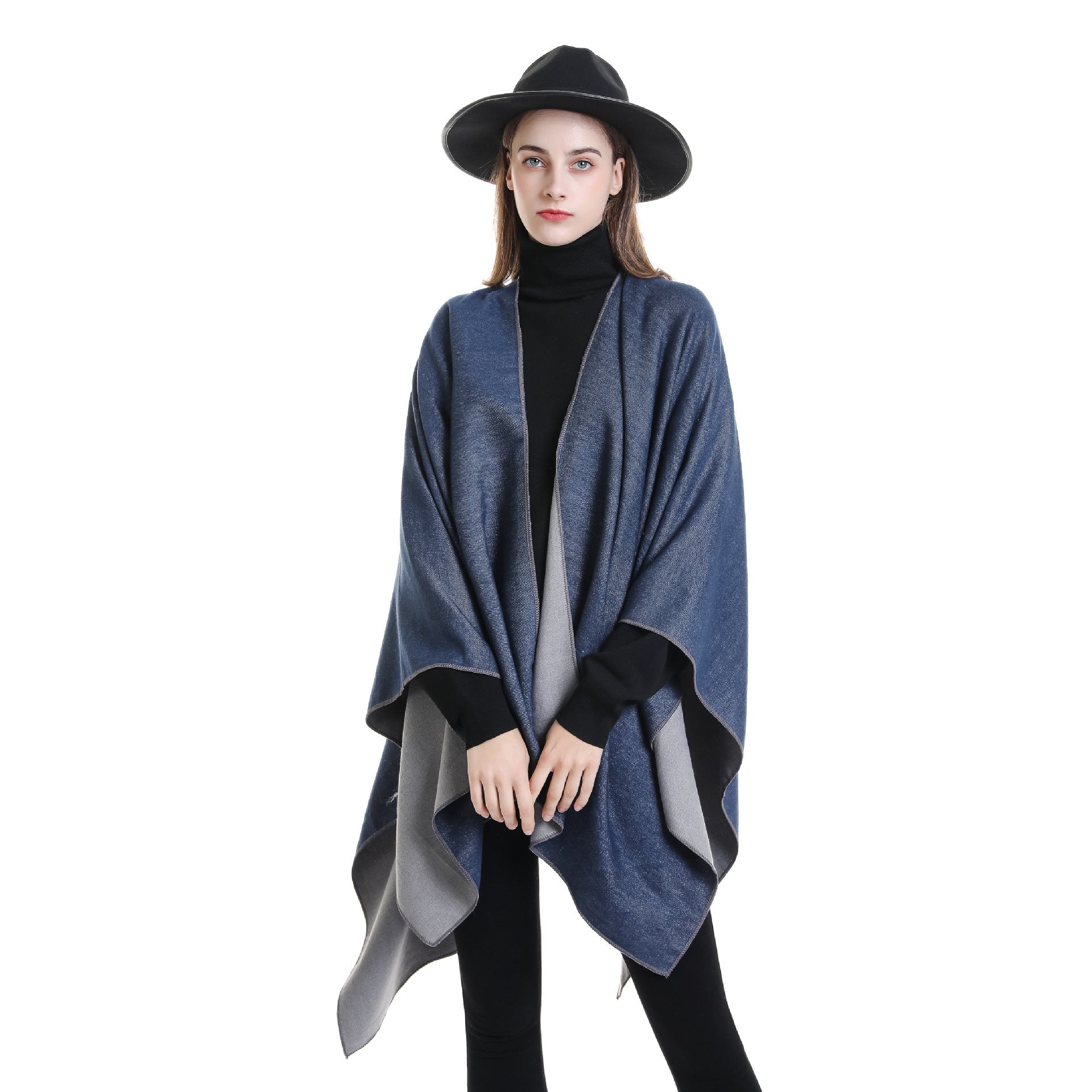 Women’s cozy poncho made of soft wool blend with elegant cut