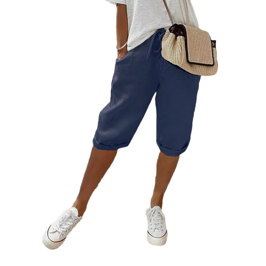 Women's Lightweight Linen Shorts with Elastic Waist