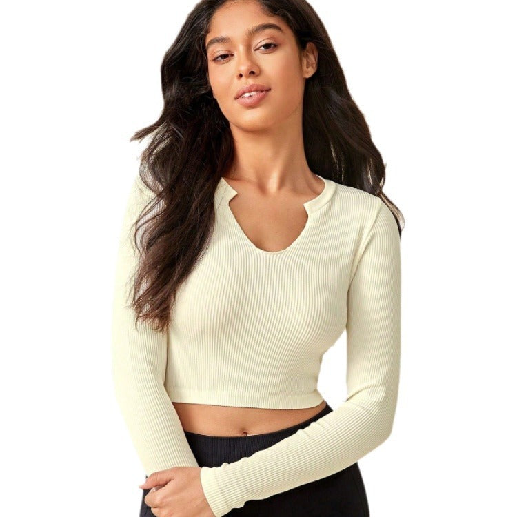 Women's Cropped Long Sleeve Ribbed Top