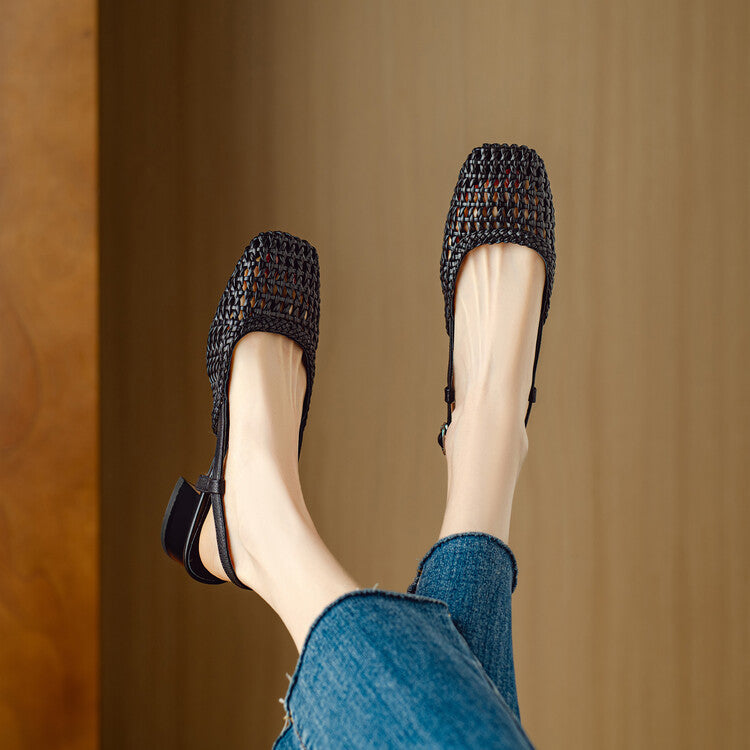 Women's Slingback Sandals with Braided Design and Elegant Block Heel