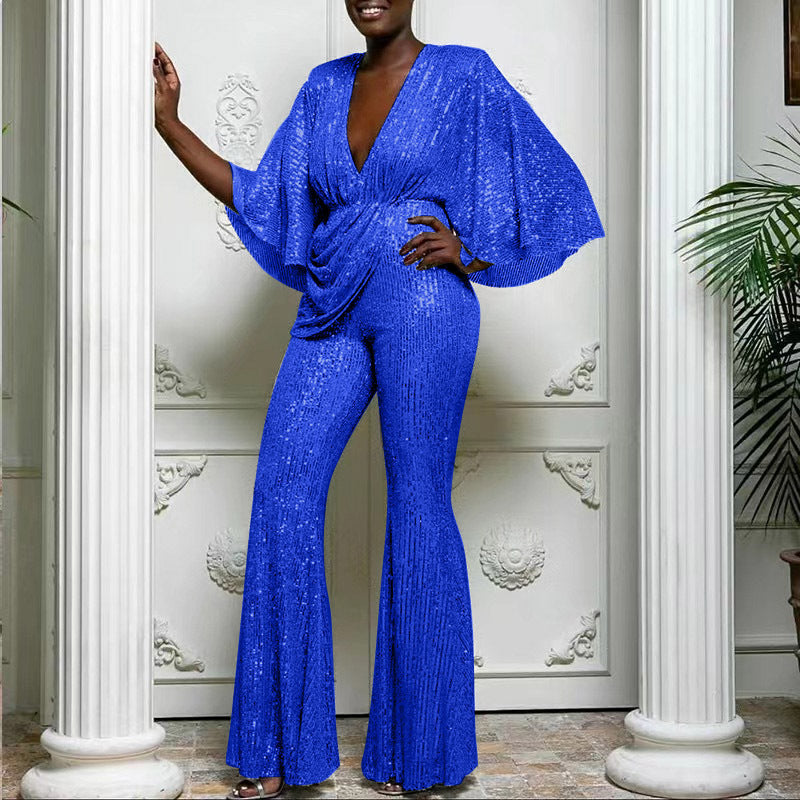 Women's Glamorous Jumpsuit with Sparkling Sequins and Wide Leg