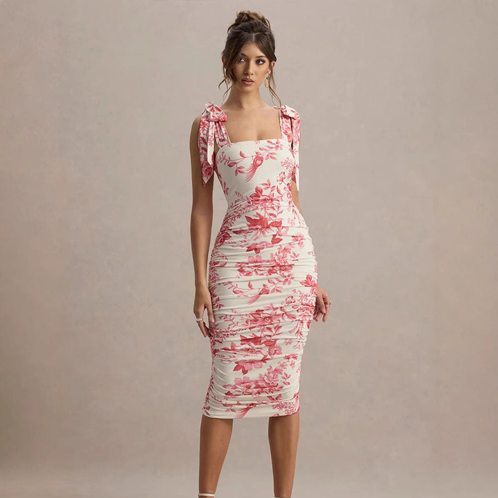 Women's midi dress with decorative floral pattern