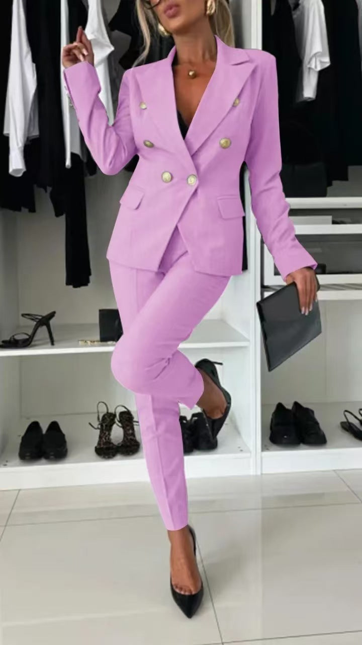 Women's elegant business suit set with double-breasted