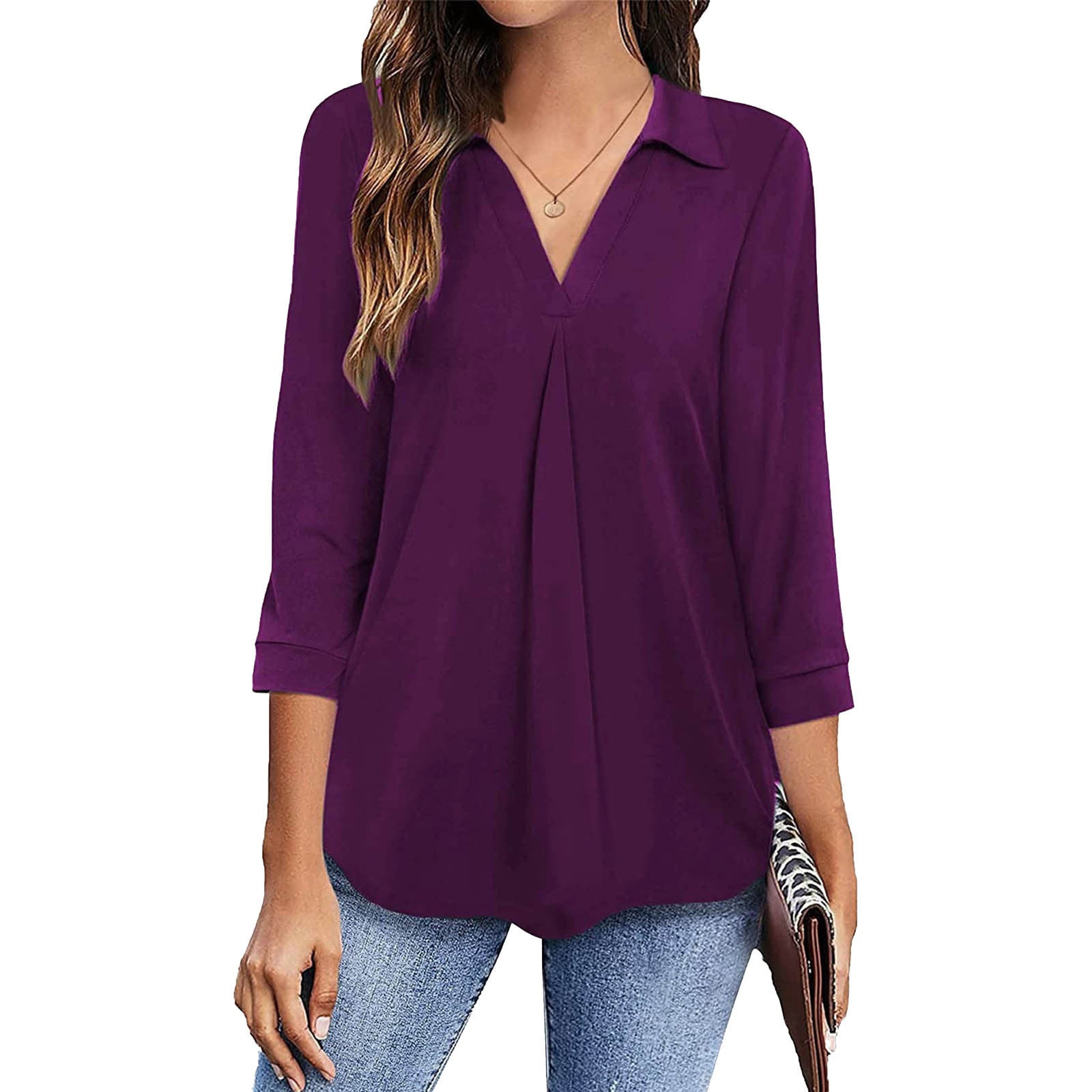 Women's blouse with modern V-neck and elegant pleats