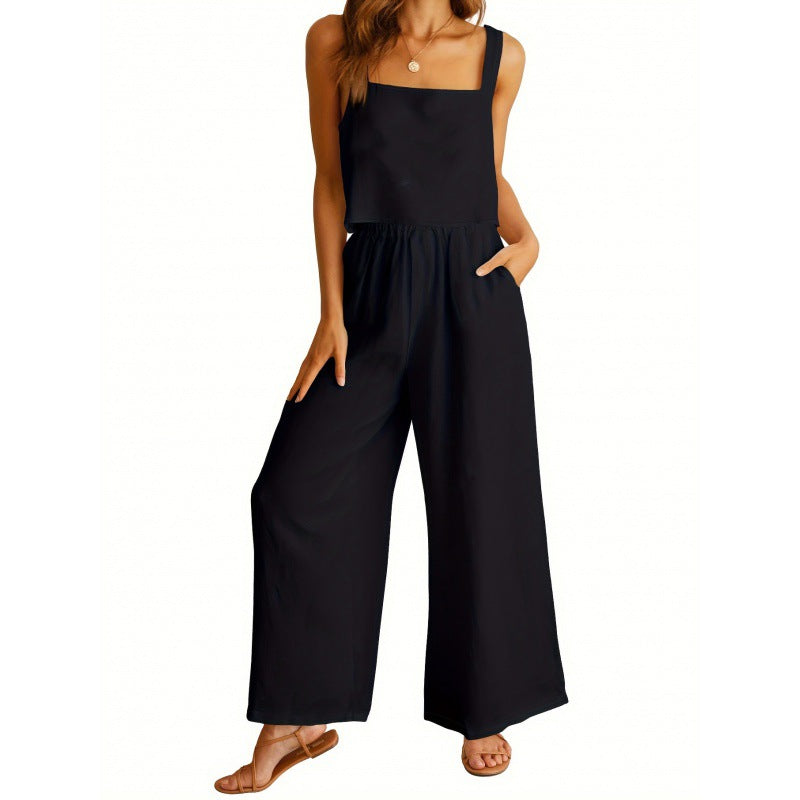 Ladies casual jumpsuit with wide leg and practical pockets