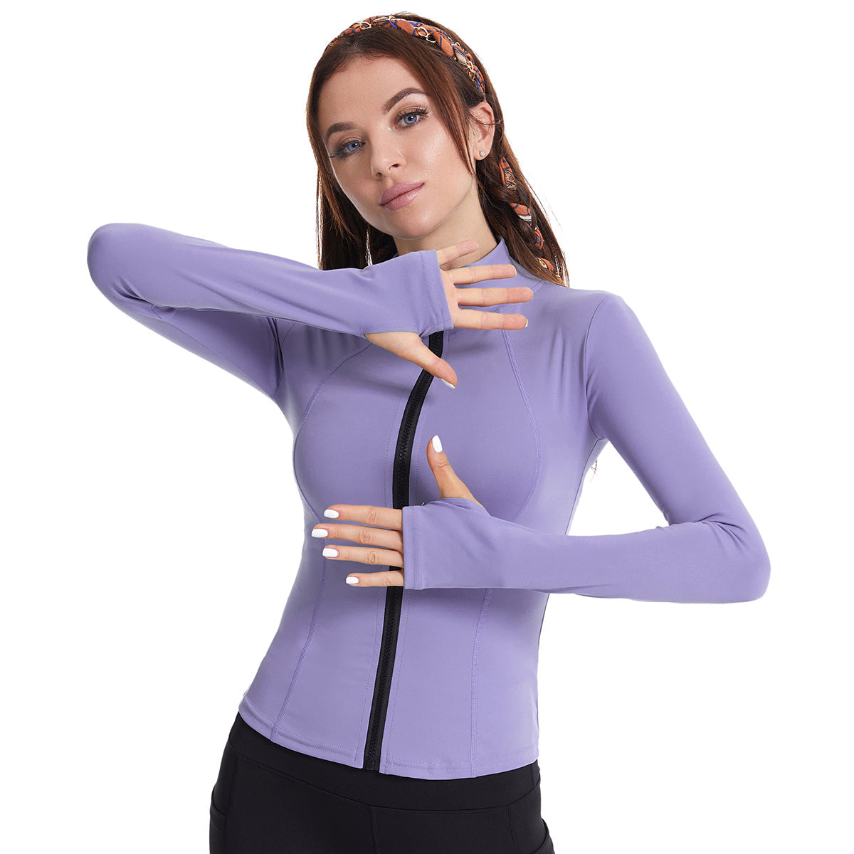 Women's sports jacket with high collar and practical zipper