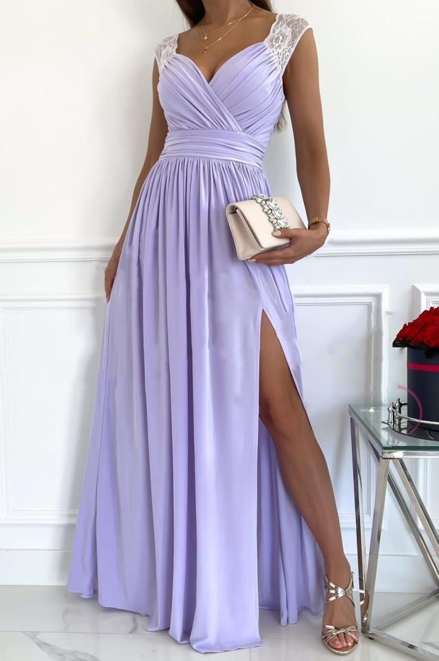 Women's evening dress with elegant V-neck and ruffle details