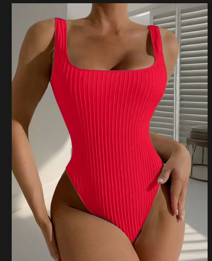 Women's High-Cut Swimsuit with Ribbed Texture