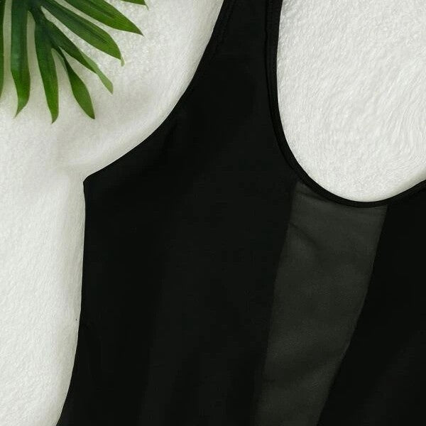 Women Mesh Insert High-Waisted One-Piece Swimsuit