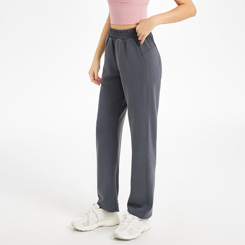 Women's High-Waisted Casual Pants with Elastic Waistband and Side Pockets