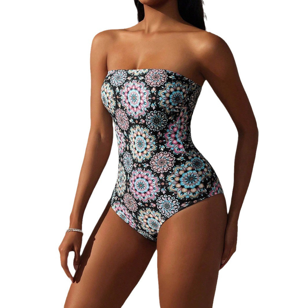 Women's Strapless Floral Print One-Piece Swimsuit