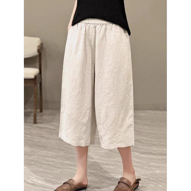 Women Relaxed Fit Linen Culotte Shorts