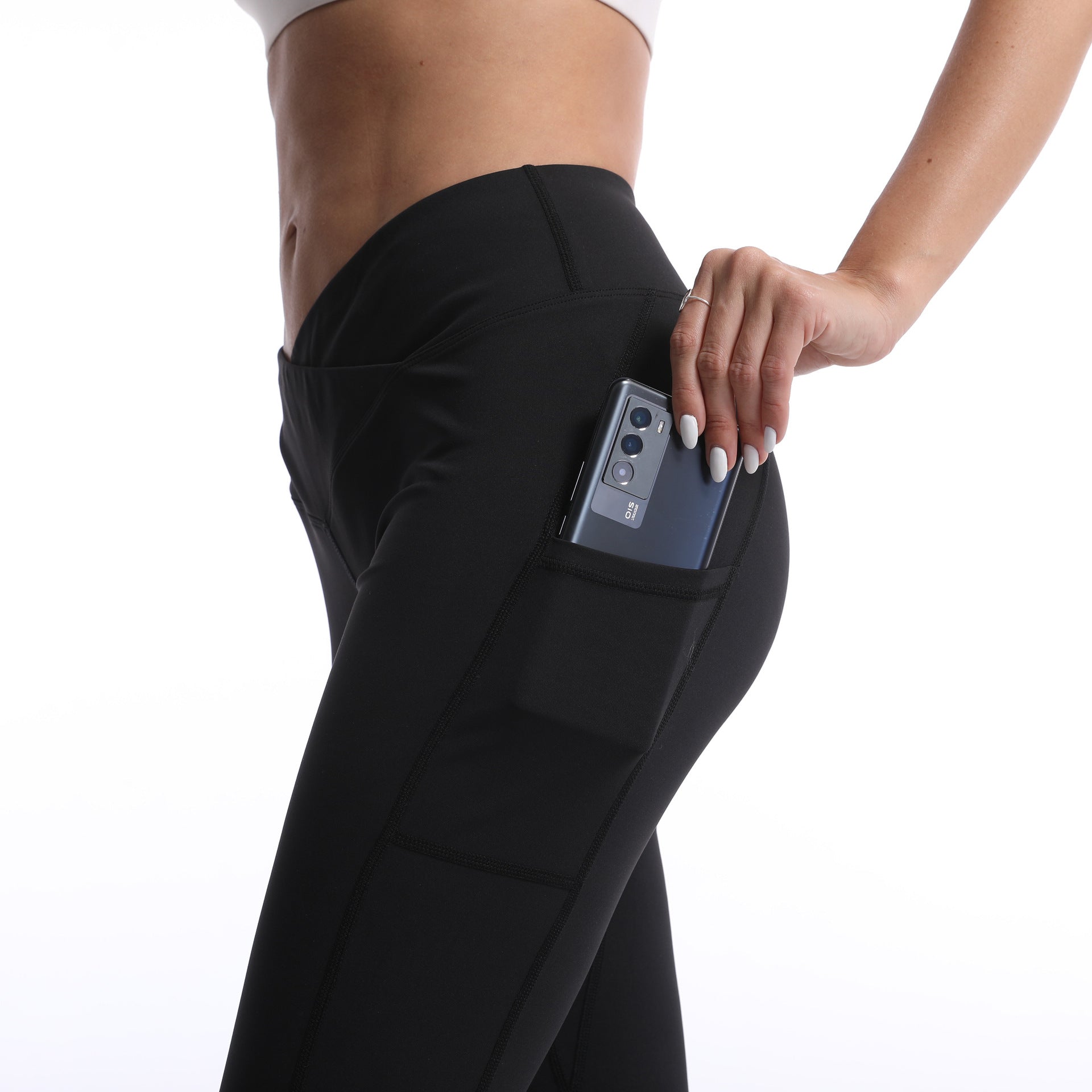 Women's High-Waisted Leggings with Cross-Over Waistband and Elastic Material
