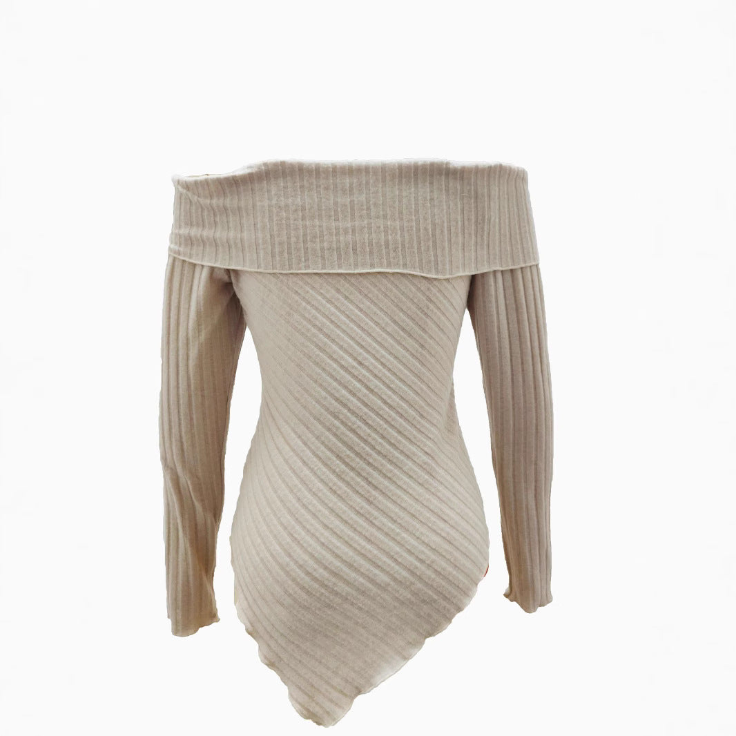 Women off-the-shoulder top made of ribbed knit with asymmetric hem and decorative details