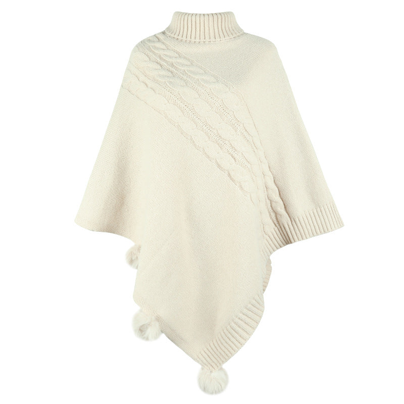 Ladies poncho with modern braid design and a high collar