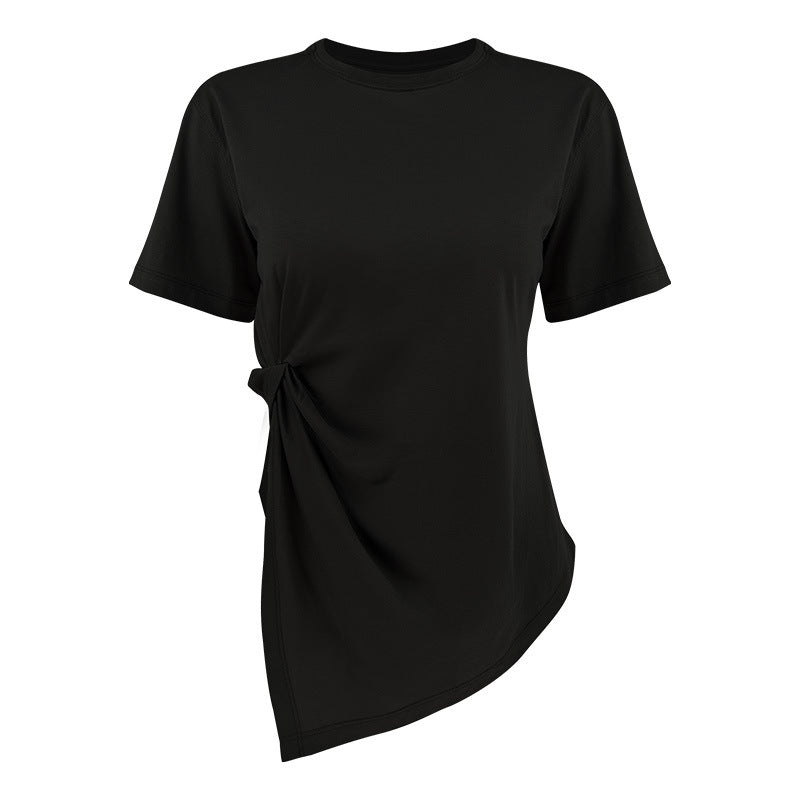 Women's asymmetrical T-shirt with fashionable knot detail