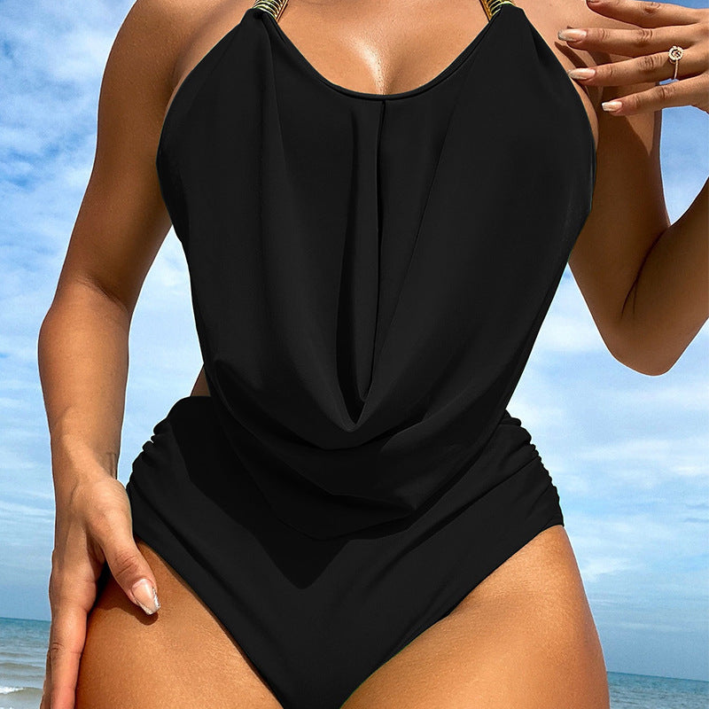 Women Halter-neck gathered one-piece swimsuit