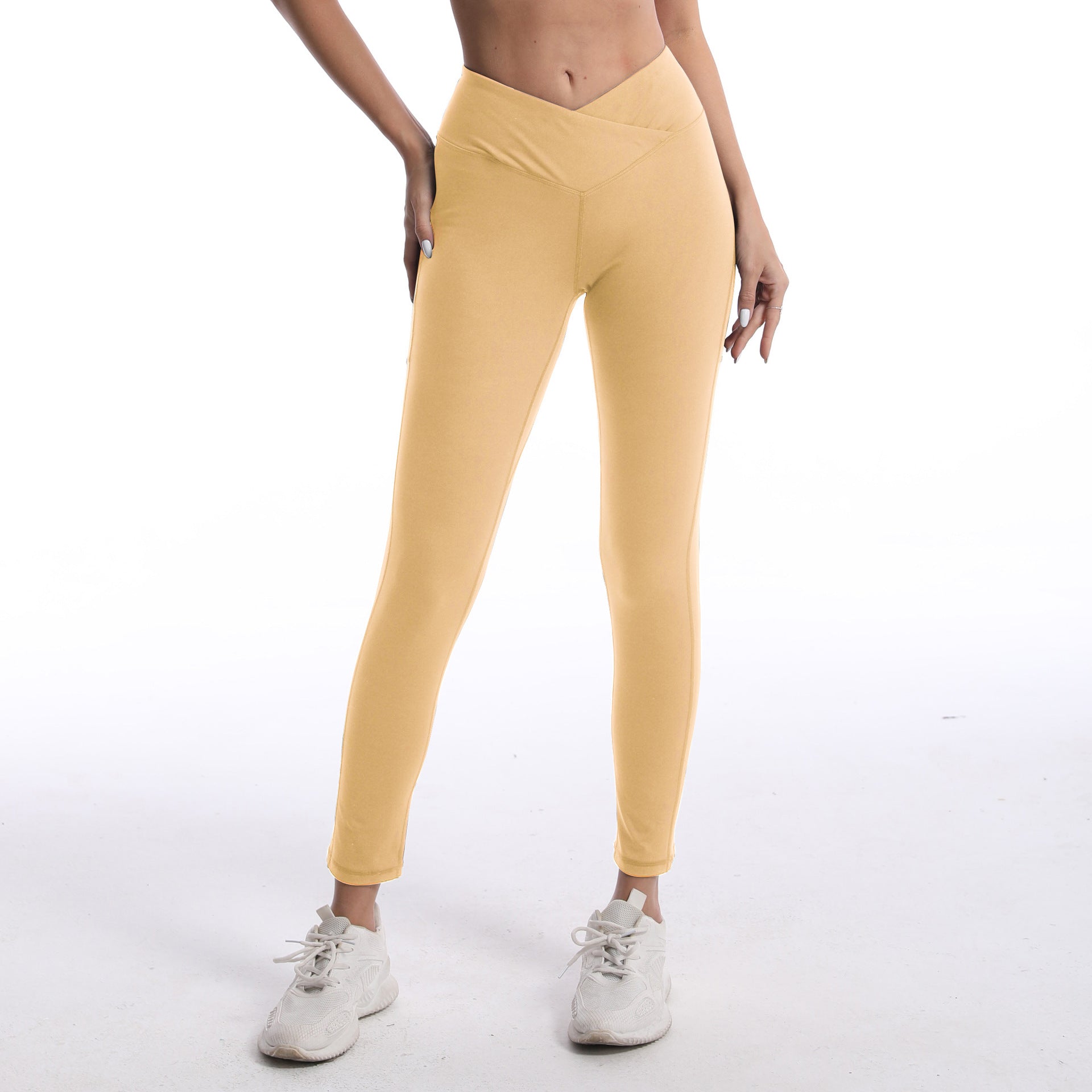 Women's High-Waisted Leggings with Cross-Over Waistband and Elastic Material