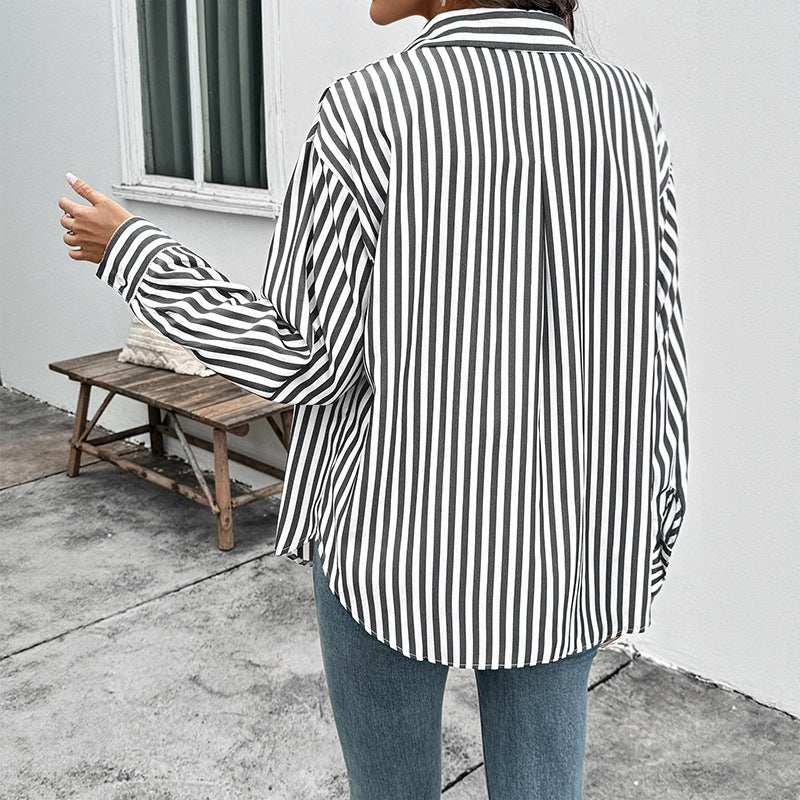 Women's striped blouse shirt with modern collar and comfortable sleeve cuffs