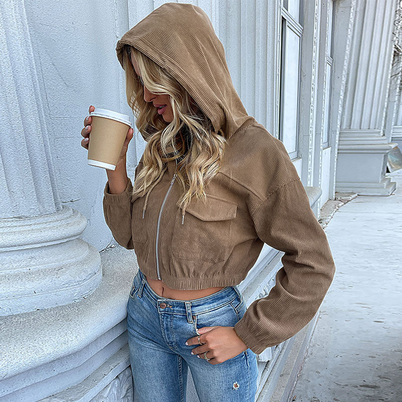 Women's cord jacket with practical zipper and modern pockets