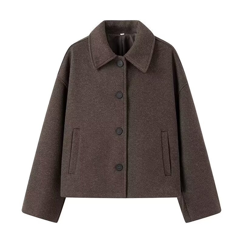 Ladies Casual Wool Jacket With Modern Collar and Practical Side Pockets W&w