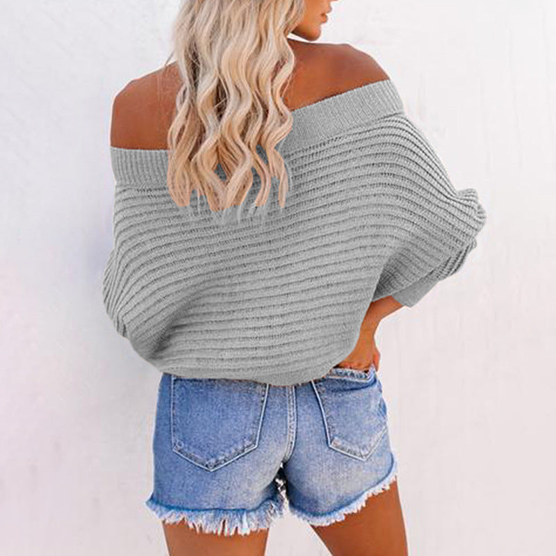 Womens casual pullover with off-shoulder design and textured knit pattern