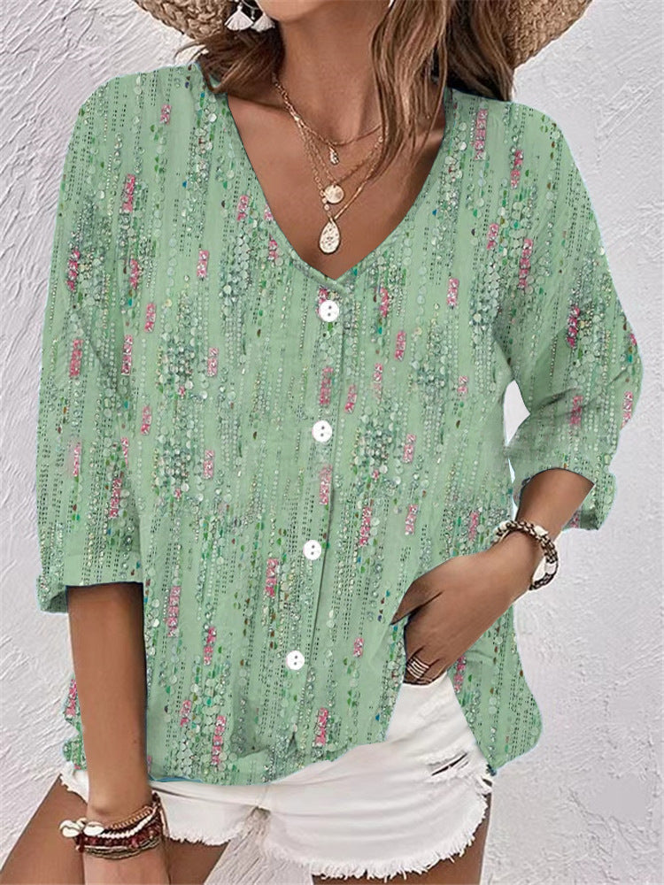 Women's blouse with floral print and modern button design