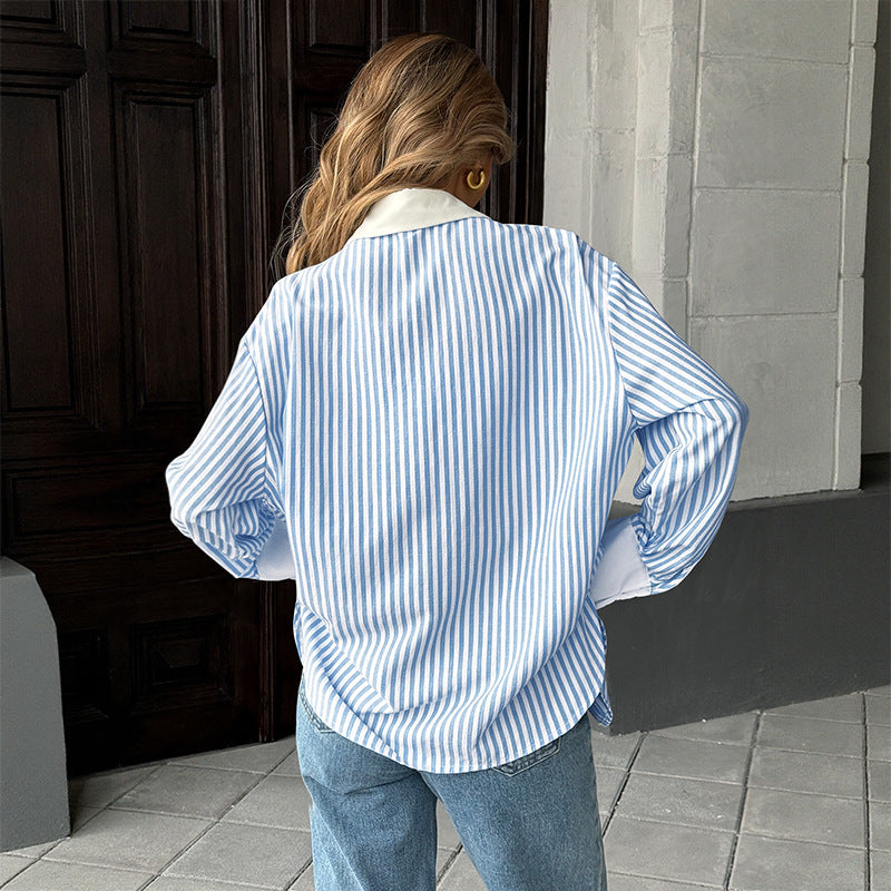 Women's Sporty Blouse with Stripes and Pockets