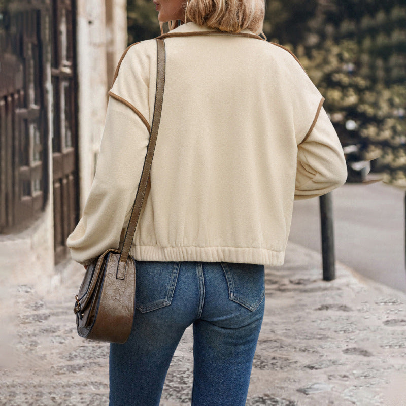 Women's fleece jacket with modern stand-up collar and tailoring