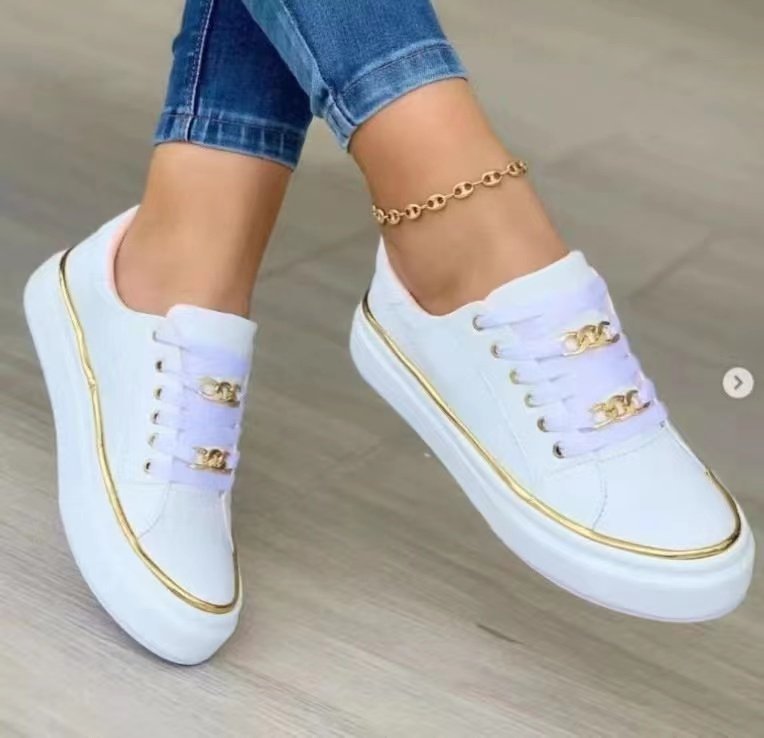 Women's Sneakers With Fashionable Satin Upper Material and Elegant Gold Accents W&w