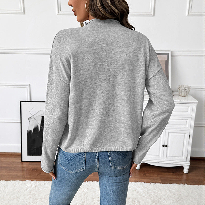 Women's cotton blouse with button placket and round neckline