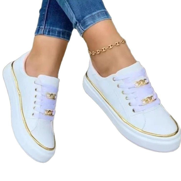 Women's Sneakers With Fashionable Satin Upper Material and Elegant Gold Accents W&w
