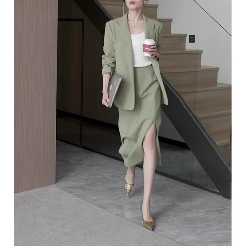 Women Tailored Cropped Blazer and Midi Skirt Set