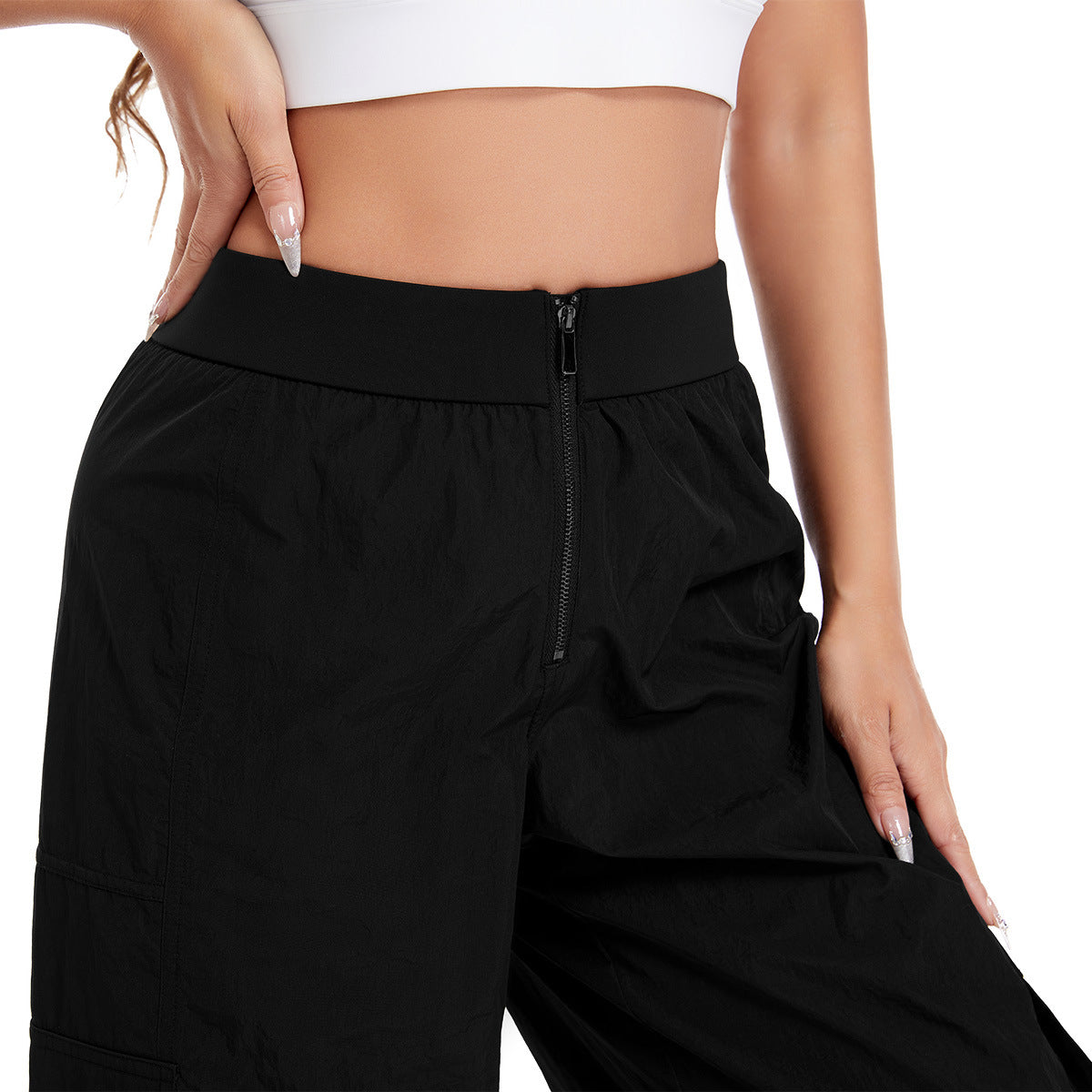 Women's High-Waisted Casual Cargo Pants with Wide Legs and Practical Side Pockets