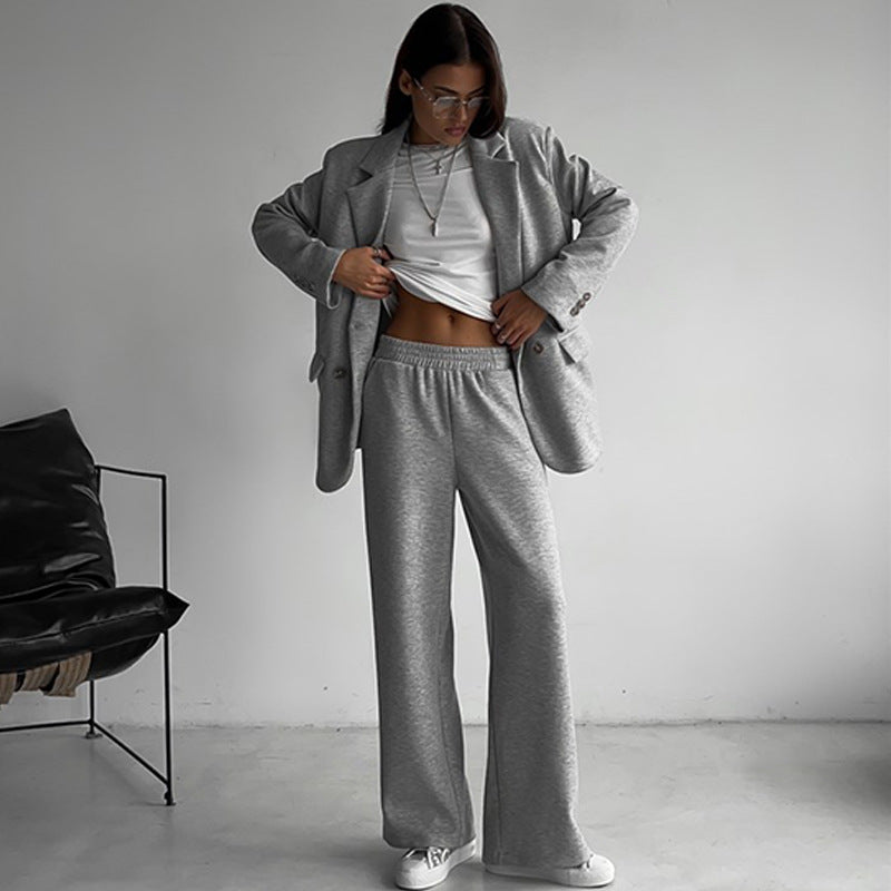 Women's elegant and casual suit set with double button placket and wide leg
