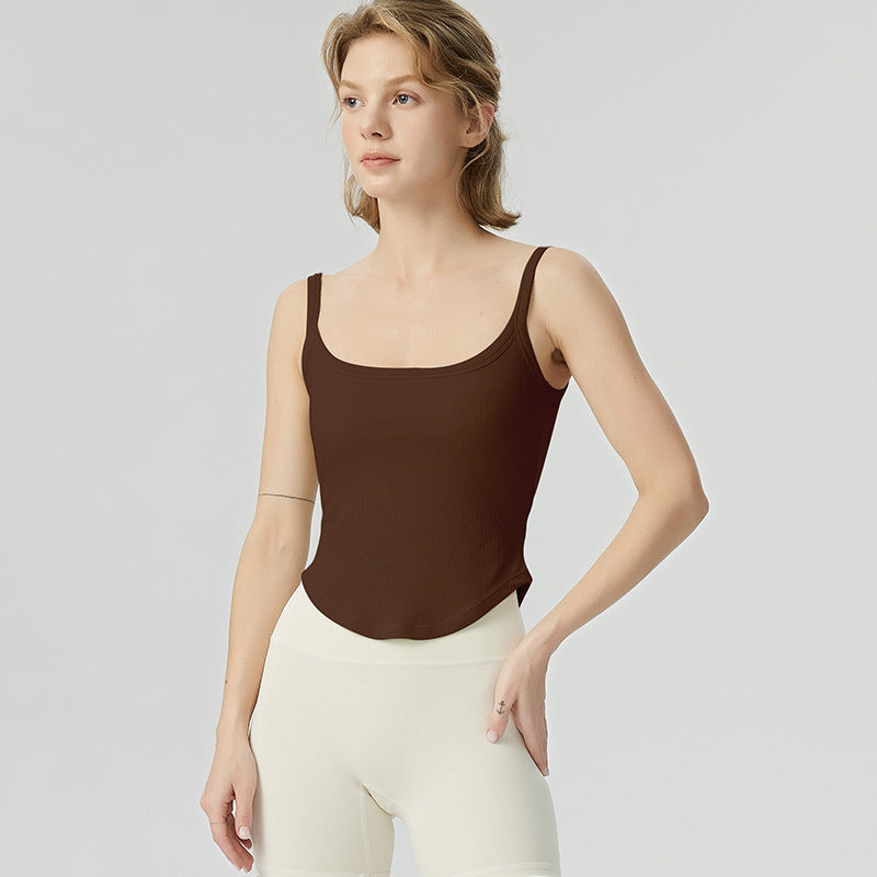 Women's fitted ribbed top with adjustable spaghetti straps and elastic hem