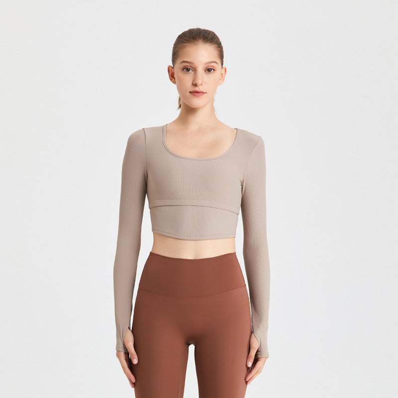 Women's Sporty Long Sleeve Crop Top with Body-Hugging Design